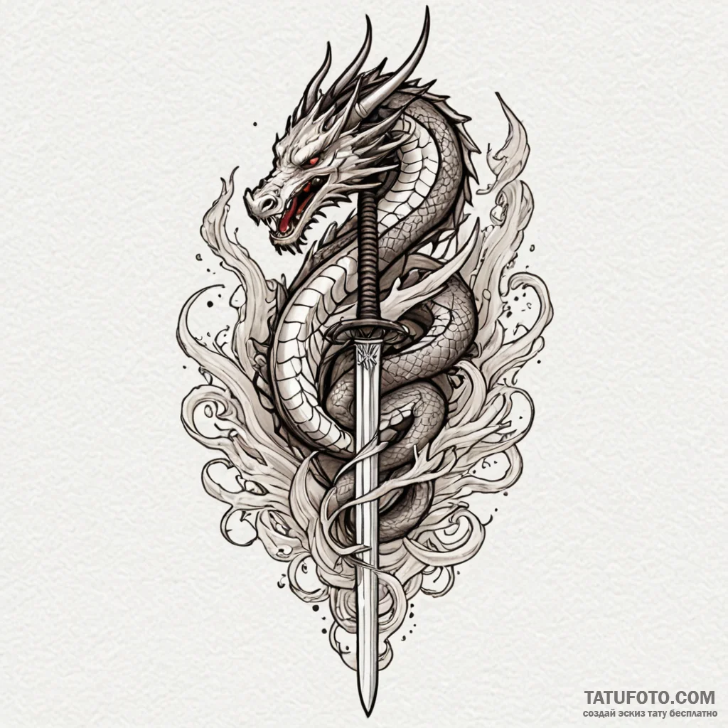 Katana blade unsheathed, with a dragon reflec... - эскиз тату (№1750547893_1, 21.06.2025 23:18) — Tatufoto.com