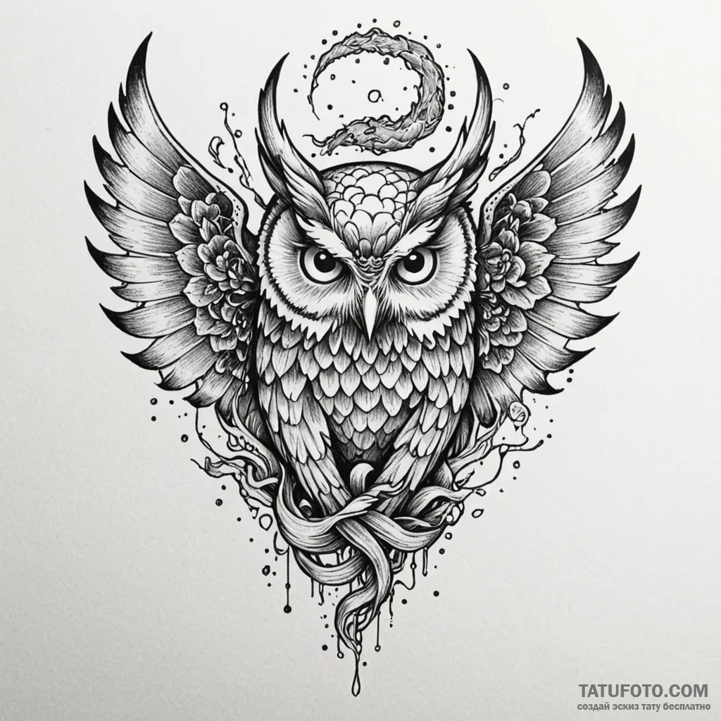 Owl wings beneath shattered veil, tattoo draw... - эскиз тату (№1750548667_1, 21.06.2025 23:31) — Tatufoto.com