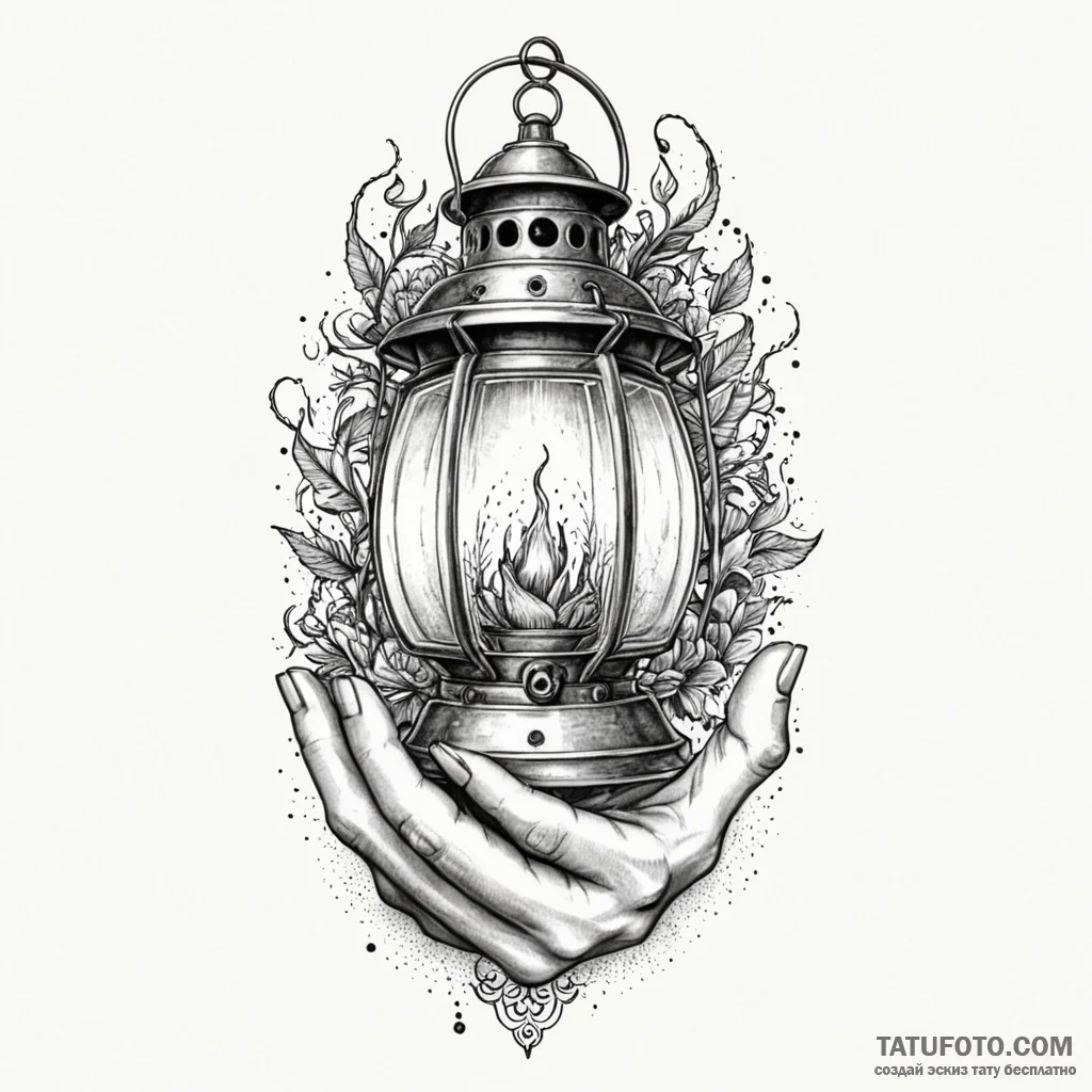 Lantern held by a ghostly hand, tattoo line a... - эскиз тату (№1750548751_0, 21.06.2025 23:32) — Tatufoto.com