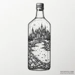 Liquor bottle with a submerged, abandoned cit… — эскиз тату (№1750550613_1, 22.06.2025 00:03) — Tatufoto.com