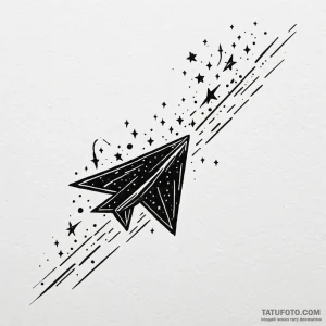 Paper airplane leaving a trail of tiny, spark... - эскиз тату (№1750550957_0, 22.06.2025 00:09) — Tatufoto.com