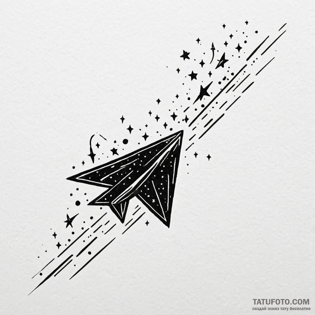 Paper airplane leaving a trail of tiny, spark... - эскиз тату (№1750550957_0, 22.06.2025 00:09) — Tatufoto.com