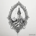 Knife beneath fractured spire, tattoo drawing… — эскиз тату (№1750551296_0, 22.06.2025 00:14) — Tatufoto.com