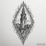 Knife beneath fractured spire, tattoo drawing… — эскиз тату (№1750551296_1, 22.06.2025 00:14) — Tatufoto.com