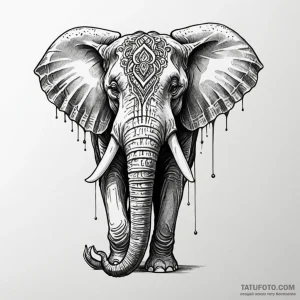 Elephant with tusks of petrified wood, tattoo... - эскиз тату (№1750551382_0, 22.06.2025 00:16) — Tatufoto.com