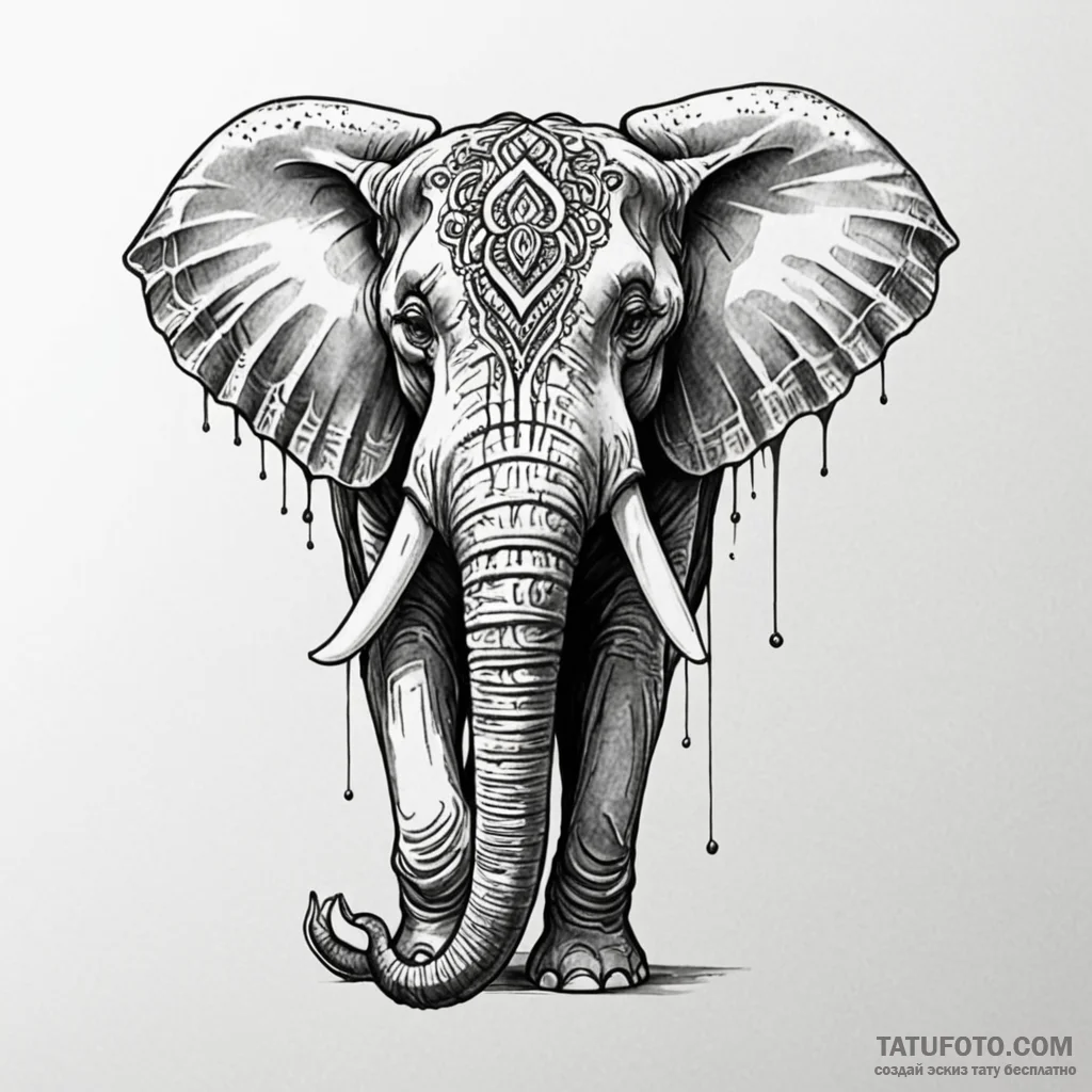 Elephant with tusks of petrified wood, tattoo... - эскиз тату (№1750551382_0, 22.06.2025 00:16) — Tatufoto.com