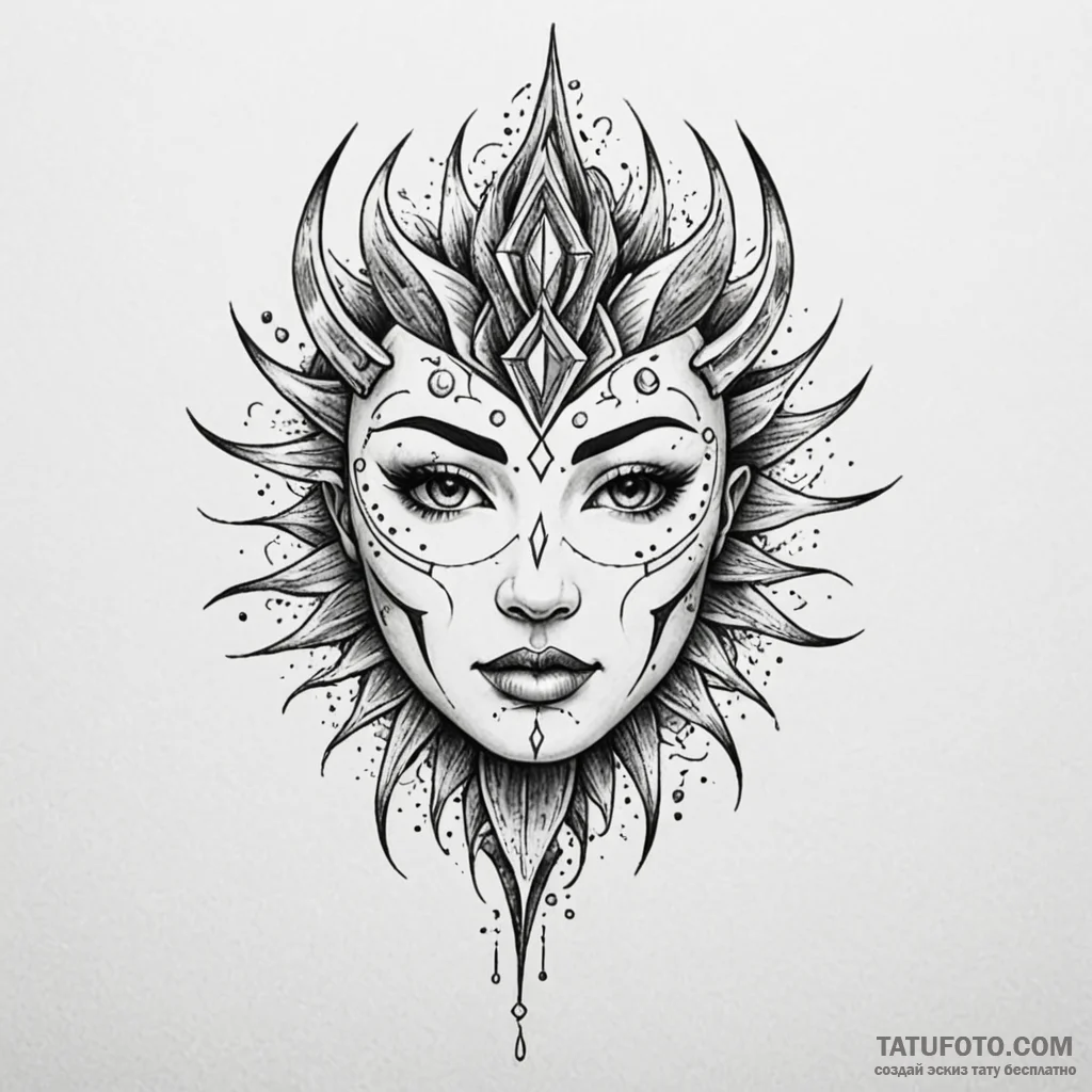 Lunar rays piercing shattered mask, tattoo fl... - эскиз тату (№1750551643_0, 22.06.2025 00:20) — Tatufoto.com
