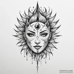 Lunar rays piercing shattered mask, tattoo fl... - эскиз тату (№1750551643_1, 22.06.2025 00:20) — Tatufoto.com