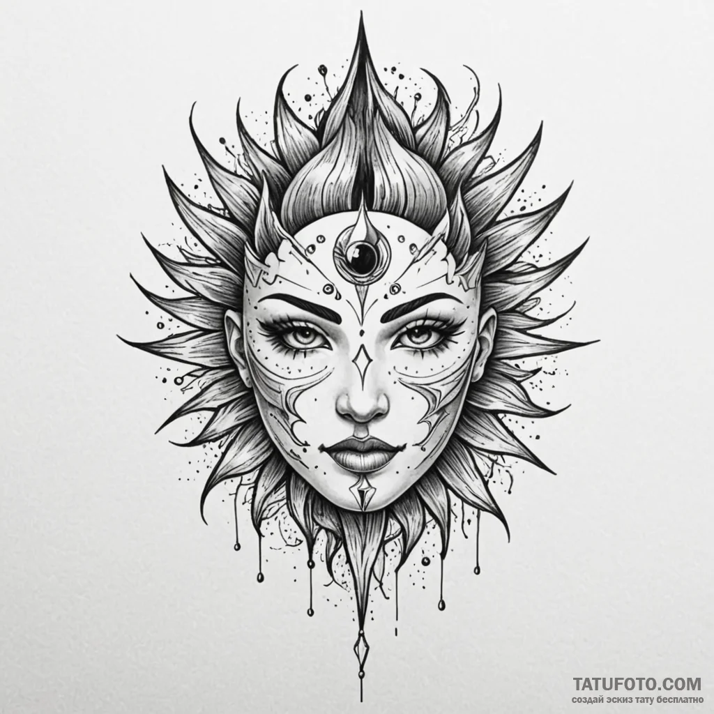Lunar rays piercing shattered mask, tattoo fl... - эскиз тату (№1750551643_1, 22.06.2025 00:20) — Tatufoto.com