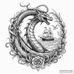 Sea serpent weaving through shipwreck, tattoo… — эскиз тату (№1750552238_0, 22.06.2025 00:30) — Tatufoto.com