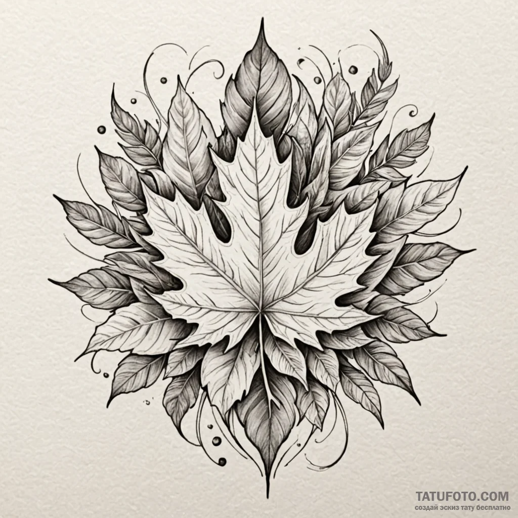 A powerful burning leaves, autumn,, tattoo fl... - эскиз тату (№1750552321_0, 22.06.2025 00:32) — Tatufoto.com