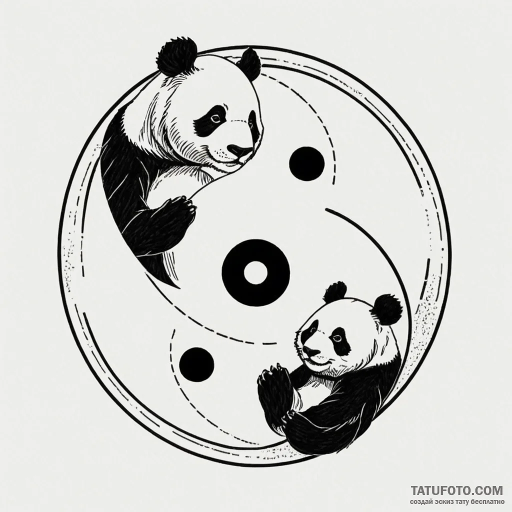 Panda bear balancing on a yin-yang symbol, ar... - эскиз тату (№1750552493_1, 22.06.2025 00:34) — Tatufoto.com