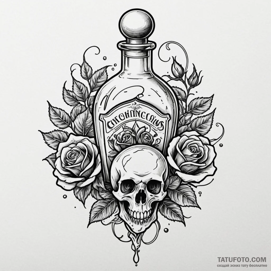 Potion bottle with glowing liquid, tattoo fla... - эскиз тату (№1750553248_1, 22.06.2025 00:47) — Tatufoto.com