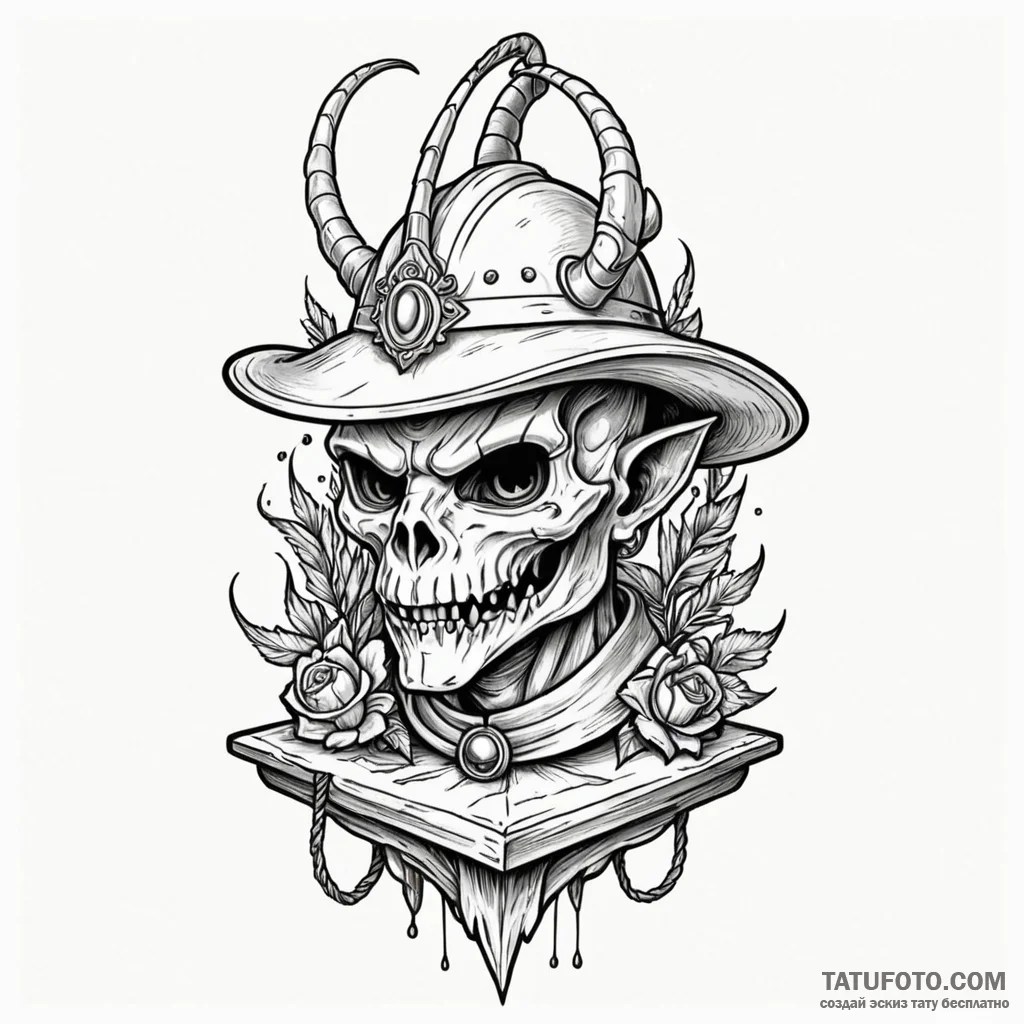 Kobold helmet resting on altar, artistic tatt... - эскиз тату (№1750553333_0, 22.06.2025 00:48) — Tatufoto.com