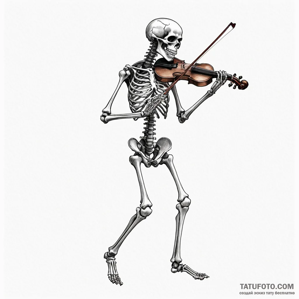 A skeleton playing a violin made of bone - эскиз тату (№1750554105_1, 22.06.2025 01:01) — Tatufoto.com