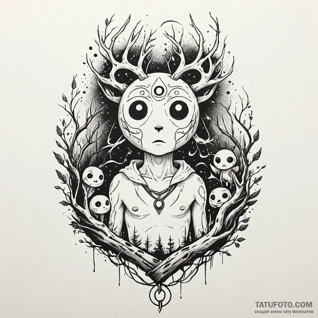 The forest spirits (kodama) from princess mon... - эскиз тату (№1750554790_0, 22.06.2025 01:13) — Tatufoto.com