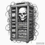 Network server rack, with a ghostly face visi… — эскиз тату (№1750554965_0, 22.06.2025 01:16) — Tatufoto.com