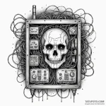 Network server rack, with a ghostly face visi… — эскиз тату (№1750554965_1, 22.06.2025 01:16) — Tatufoto.com