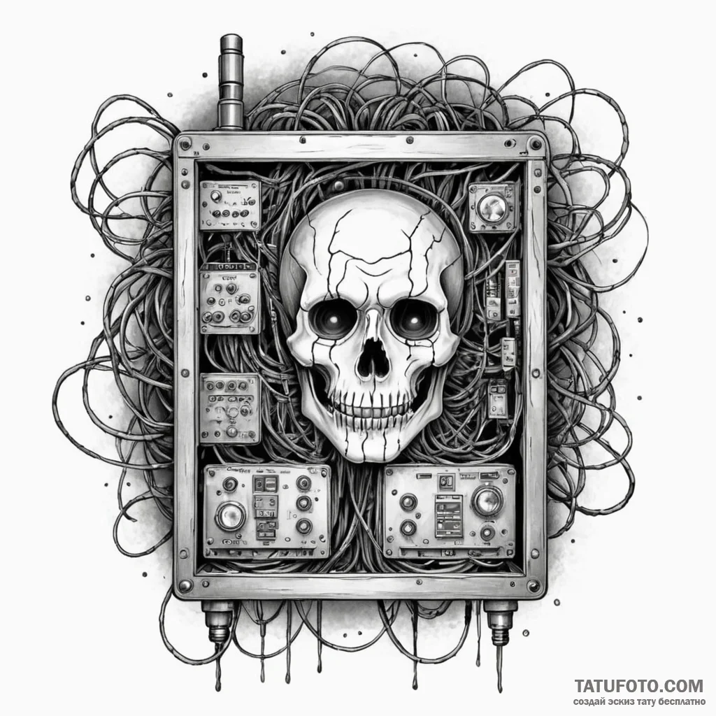Network server rack, with a ghostly face visi... - эскиз тату (№1750554965_1, 22.06.2025 01:16) — Tatufoto.com