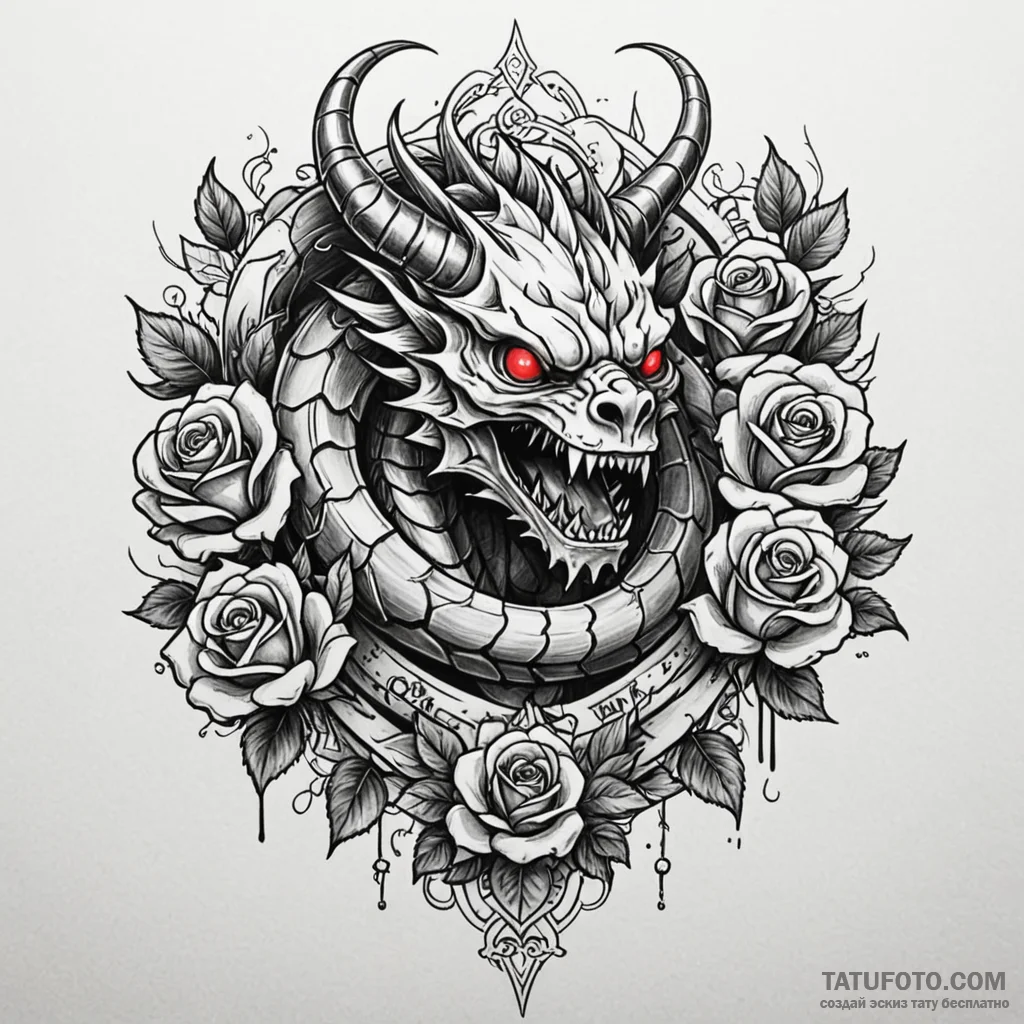Jade statue of a dragon, with glowing red led... - эскиз тату (№1750555144_0, 22.06.2025 01:19) — Tatufoto.com