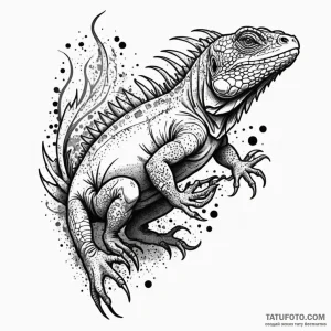 Iguana, tattoo drawing outline, dynamic compo... - эскиз тату (№1750555847_0, 22.06.2025 01:30) — Tatufoto.com