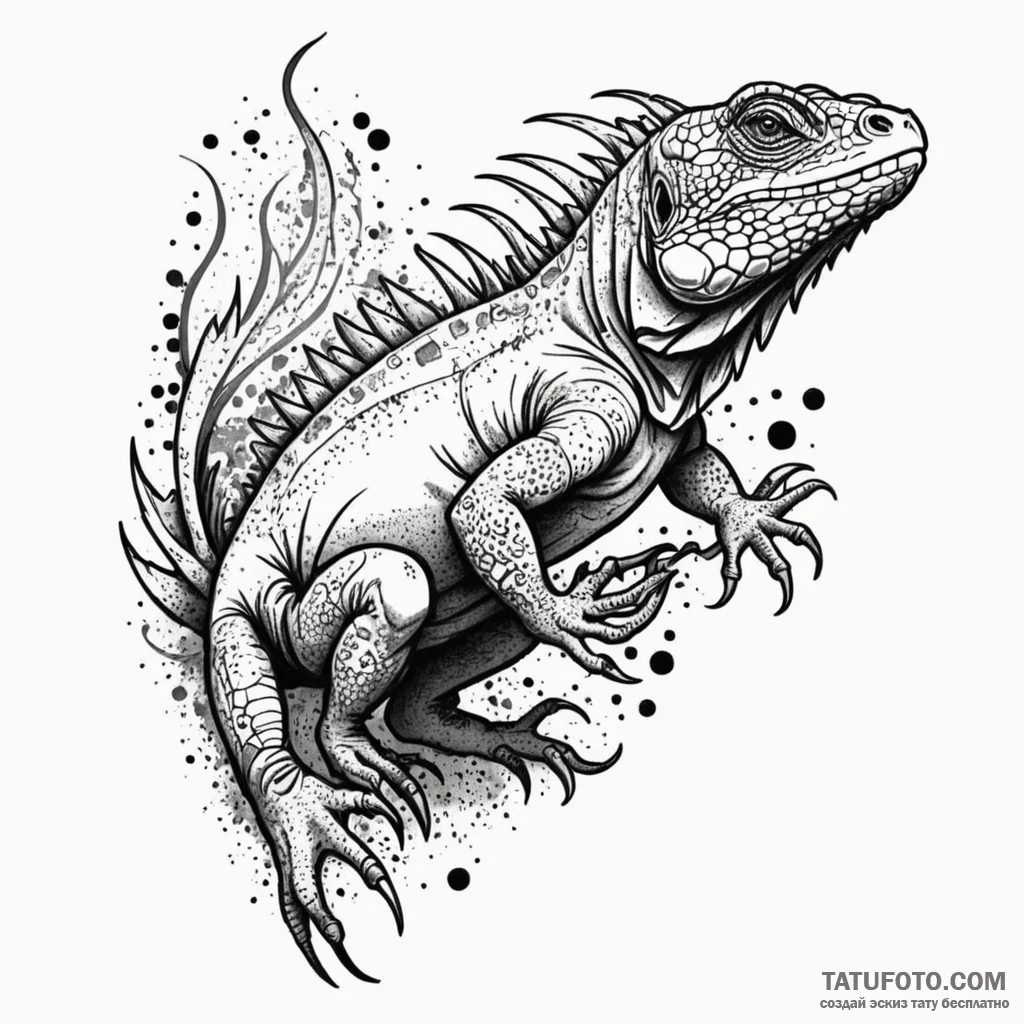 Iguana, tattoo drawing outline, dynamic compo... - эскиз тату (№1750555847_0, 22.06.2025 01:30) — Tatufoto.com