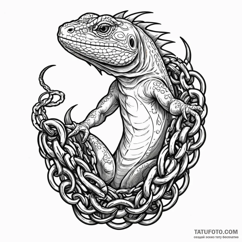 Lizard wrapped in chains, artistic tattoo ske... - эскиз тату (№1750556028_1, 22.06.2025 01:33) — Tatufoto.com