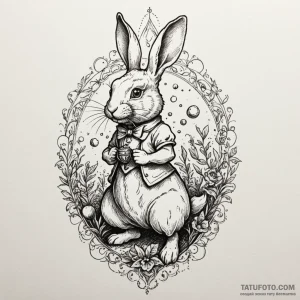The white rabbit from alice in wonderland, ta... - эскиз тату (№1750556745_0, 22.06.2025 01:45) — Tatufoto.com