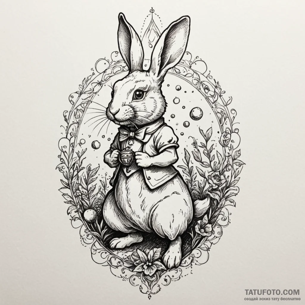 The white rabbit from alice in wonderland, ta... - эскиз тату (№1750556745_0, 22.06.2025 01:45) — Tatufoto.com