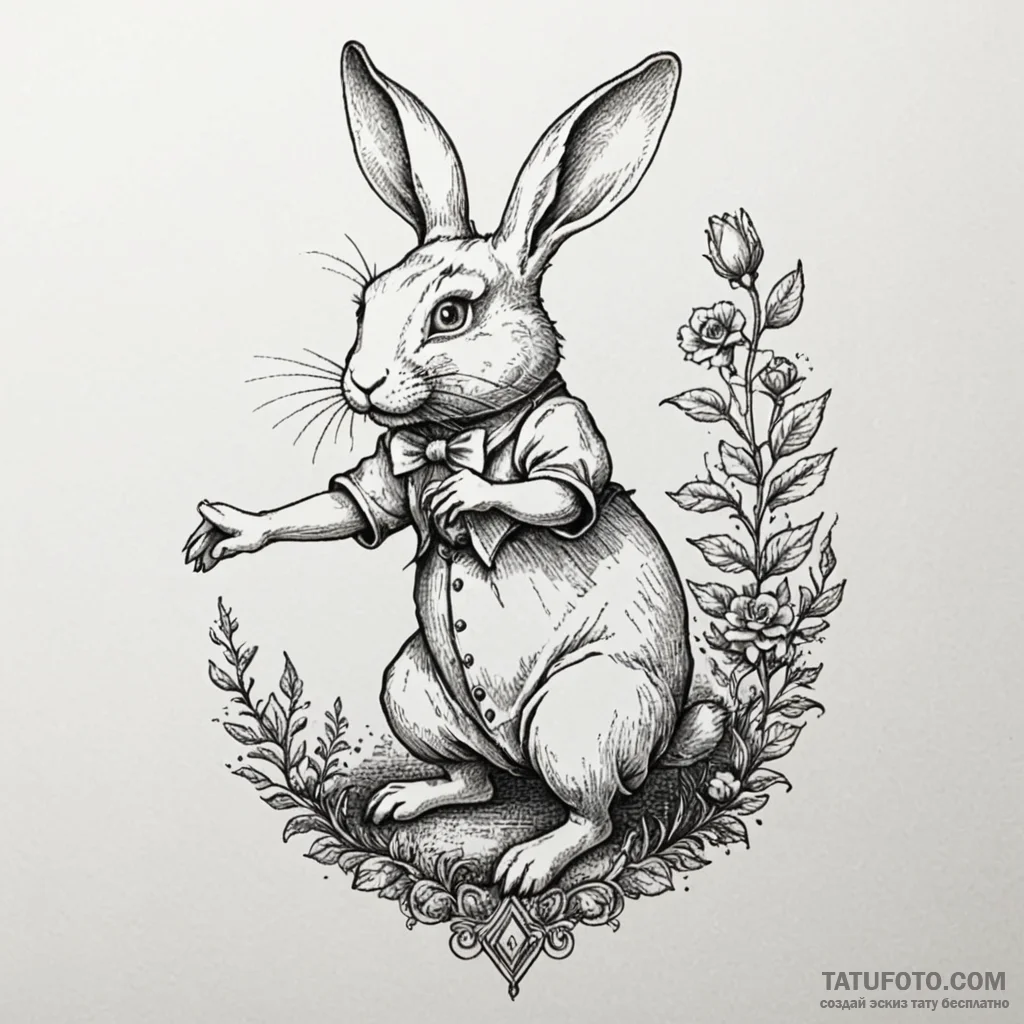 The white rabbit from alice in wonderland, ta... - эскиз тату (№1750556745_1, 22.06.2025 01:45) — Tatufoto.com