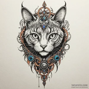 Apocalyptic cat with bionic limbs, tattoo ske... - эскиз тату (№1750556926_1, 22.06.2025 01:48) — Tatufoto.com