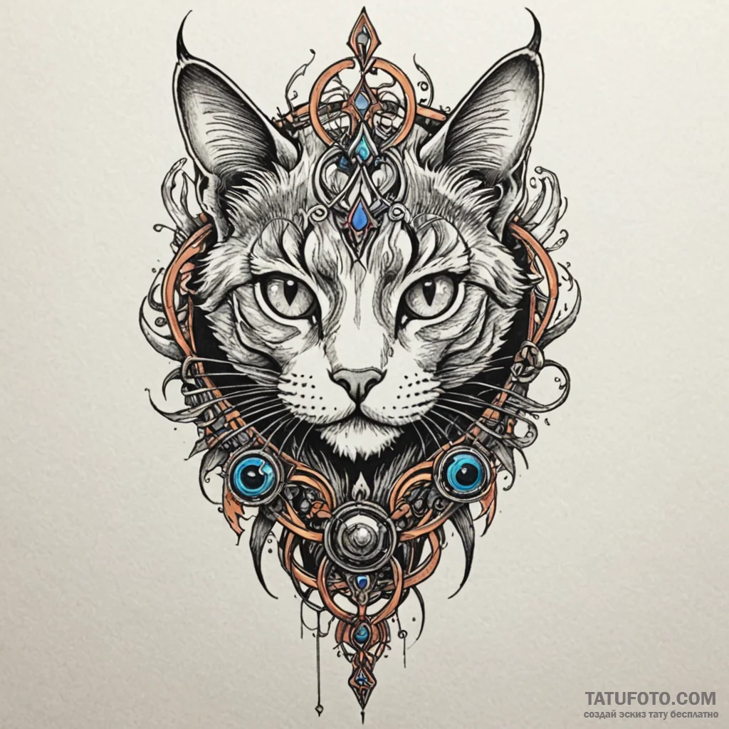 Apocalyptic cat with bionic limbs, tattoo ske... - эскиз тату (№1750556926_1, 22.06.2025 01:48) — Tatufoto.com