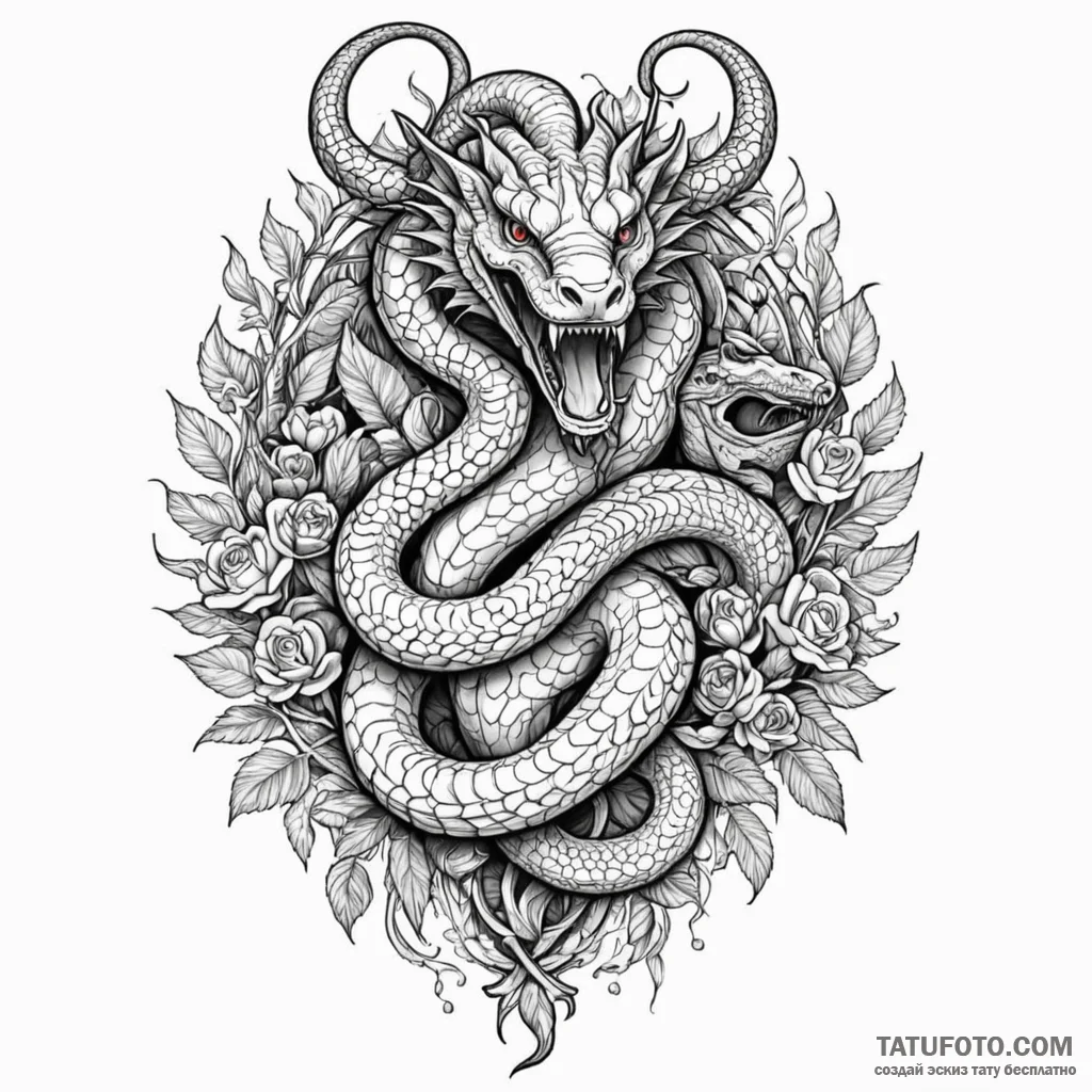 Serpent's head splitting into two (amphisbaen... - эскиз тату (№1750557618_0, 22.06.2025 02:00) — Tatufoto.com