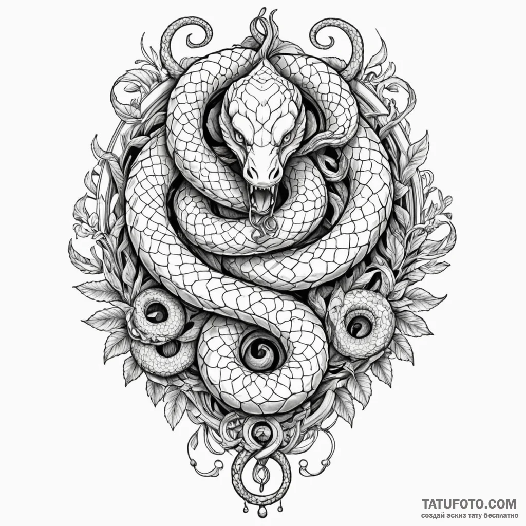 Serpent's head splitting into two (amphisbaen... - эскиз тату (№1750557618_1, 22.06.2025 02:00) — Tatufoto.com