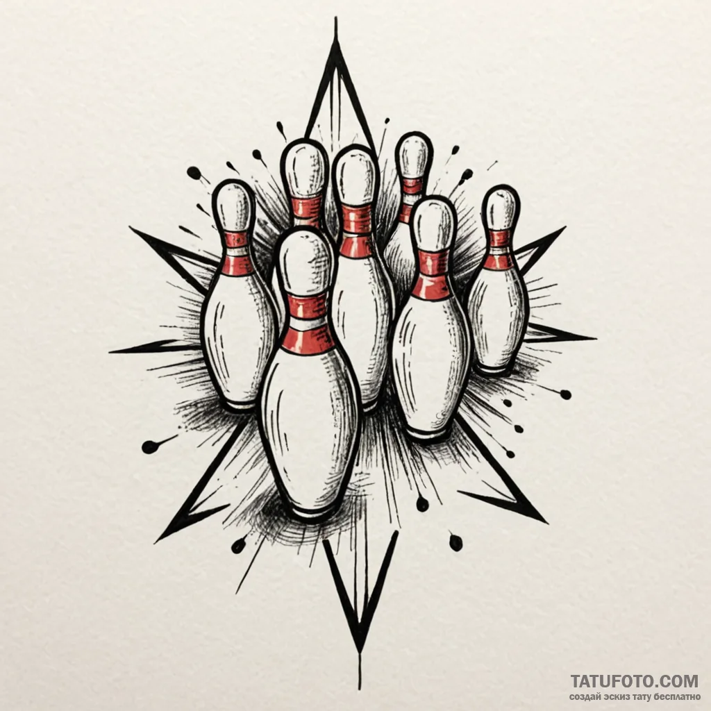 A classic bowling alley lane, polished,, tatt... - эскиз тату (№1750557785_0, 22.06.2025 02:03) — Tatufoto.com
