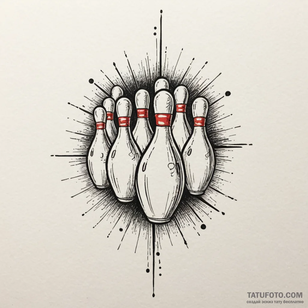 A classic bowling alley lane, polished,, tatt... - эскиз тату (№1750557785_1, 22.06.2025 02:03) — Tatufoto.com