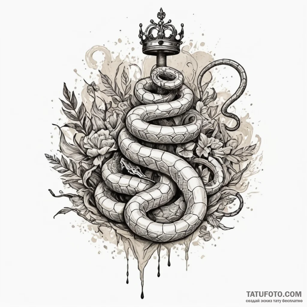 Hidden serpent crowned with bone, artistic ta... - эскиз тату (№1750557869_1, 22.06.2025 02:04) — Tatufoto.com