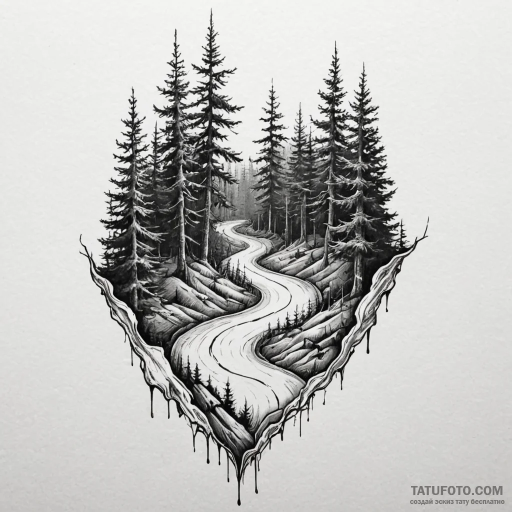 Blood trail winding through forest, tattoo dr... - эскиз тату (№1750558563_0, 22.06.2025 02:16) — Tatufoto.com