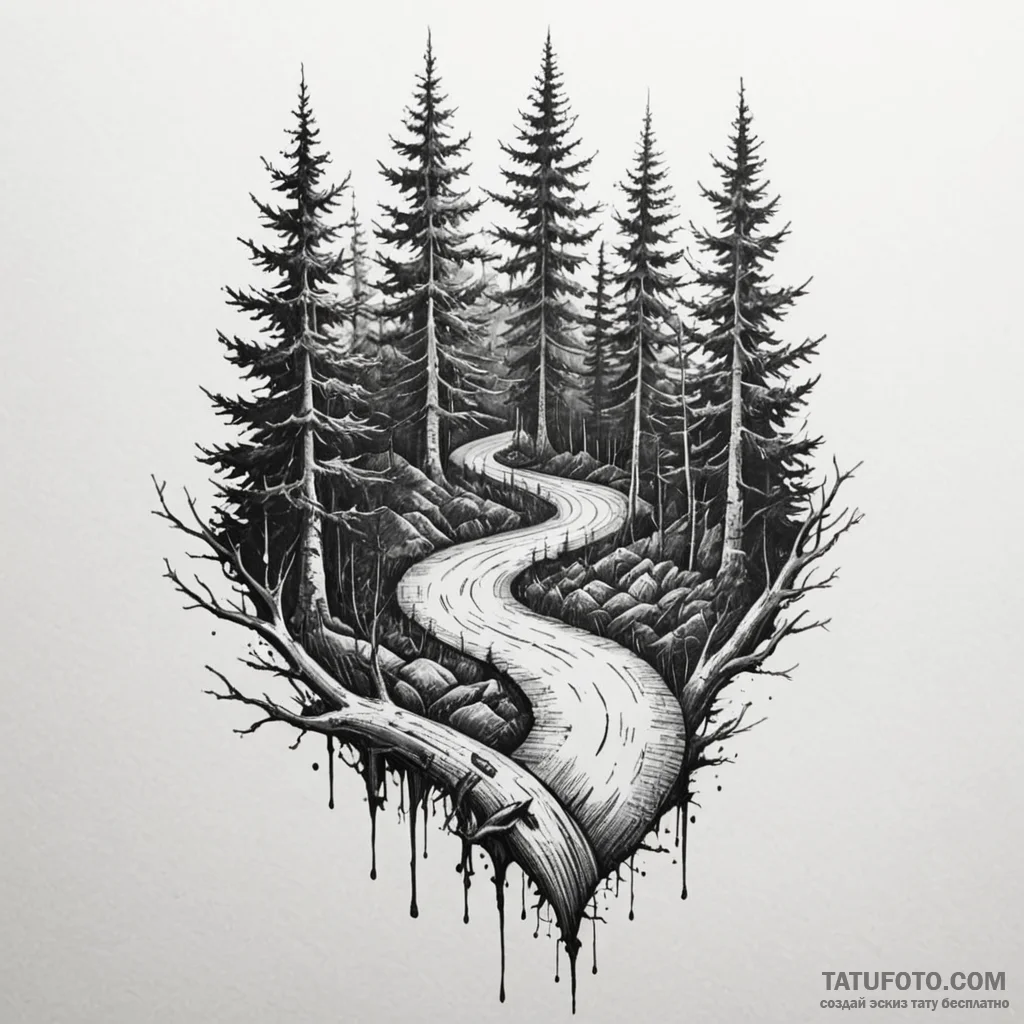Blood trail winding through forest, tattoo dr... - эскиз тату (№1750558563_1, 22.06.2025 02:16) — Tatufoto.com