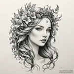 Feathered bloom crowned in ivy, artistic tatt… — эскиз тату (№1750559583_1, 22.06.2025 02:33) — Tatufoto.com
