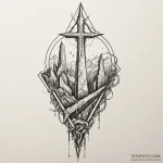 Shard blade beneath spectral arch, tattoo lin… — эскиз тату (№1750559668_1, 22.06.2025 02:34) — Tatufoto.com