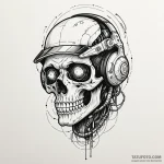 A skull with a glowing cyberpunk visor, tatto… — эскиз тату (№1750559754_0, 22.06.2025 02:35) — Tatufoto.com