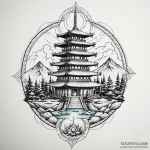 Pagoda temple on a floating island, tattoo sk… — эскиз тату (№1750560514_0, 22.06.2025 02:48) — Tatufoto.com