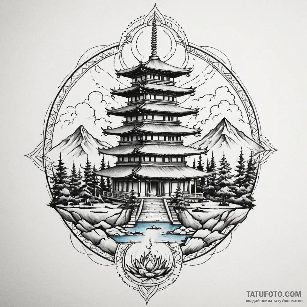 Pagoda temple on a floating island, tattoo sk... - эскиз тату (№1750560514_0, 22.06.2025 02:48) — Tatufoto.com