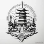 Pagoda temple on a floating island, tattoo sk… — эскиз тату (№1750560514_1, 22.06.2025 02:48) — Tatufoto.com