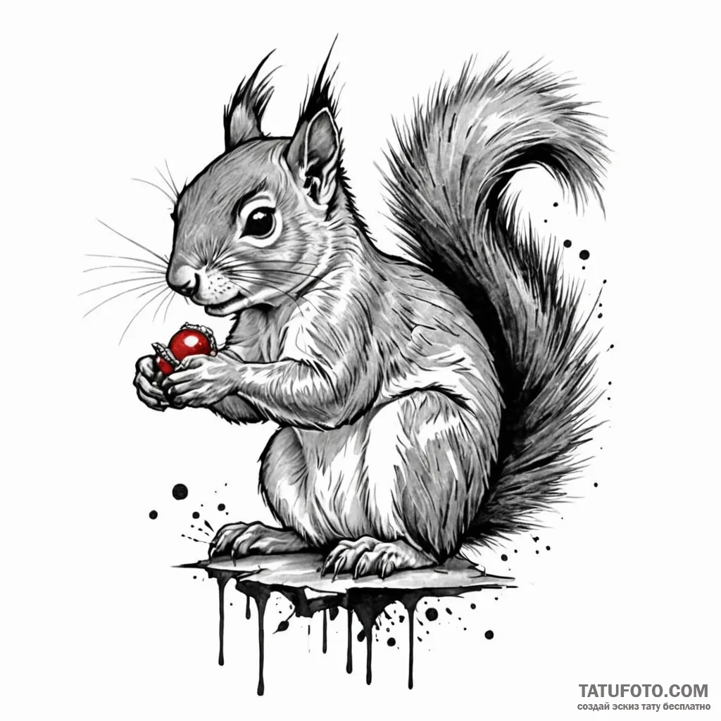 Squirrel, tattoo sketch design, black and whi... - эскиз тату (№1750562213_0, 22.06.2025 03:16) — Tatufoto.com