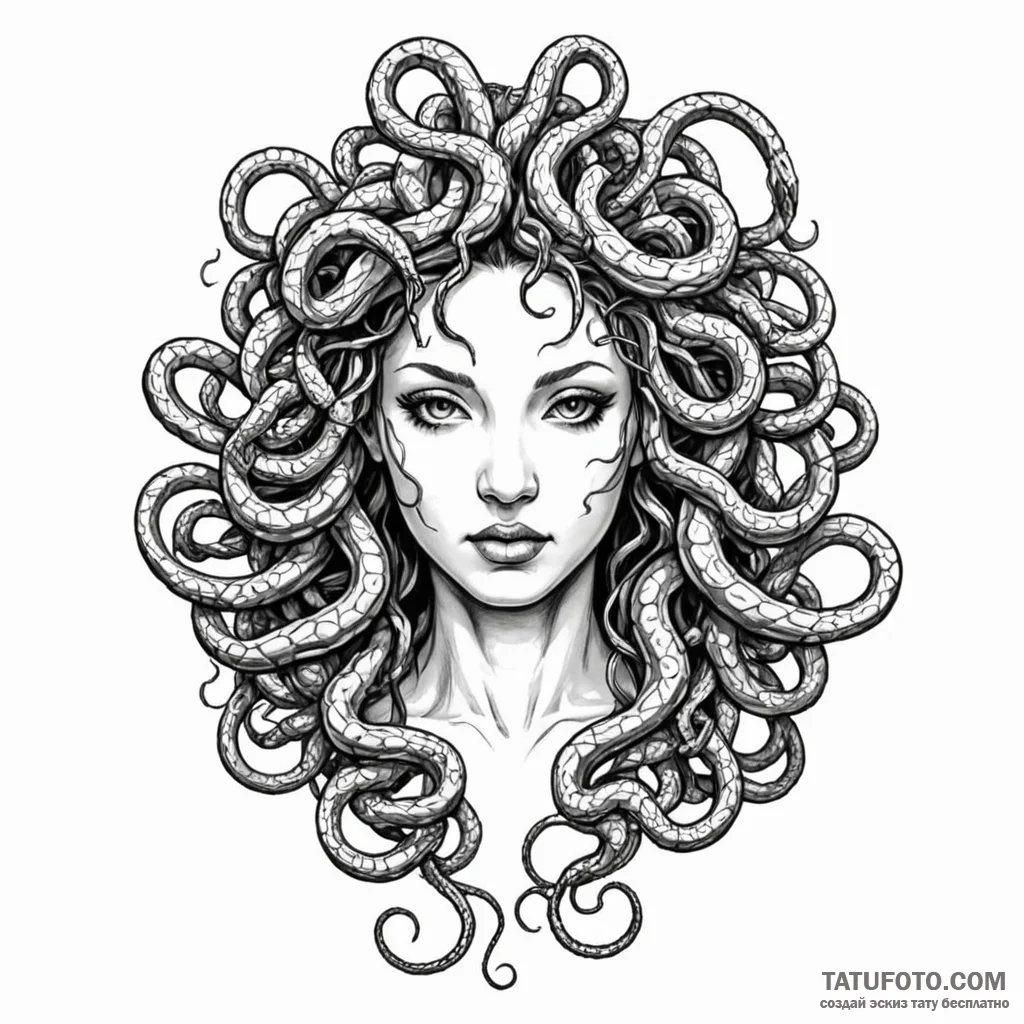 Medusa with snakes made of wires - эскиз тату (№1750562297_0, 22.06.2025 03:18) — Tatufoto.com