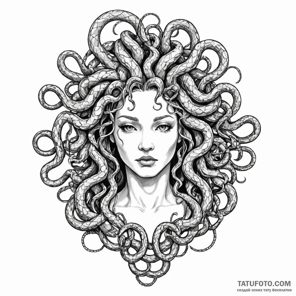 Medusa with snakes made of wires - эскиз тату (№1750562297_1, 22.06.2025 03:18) — Tatufoto.com