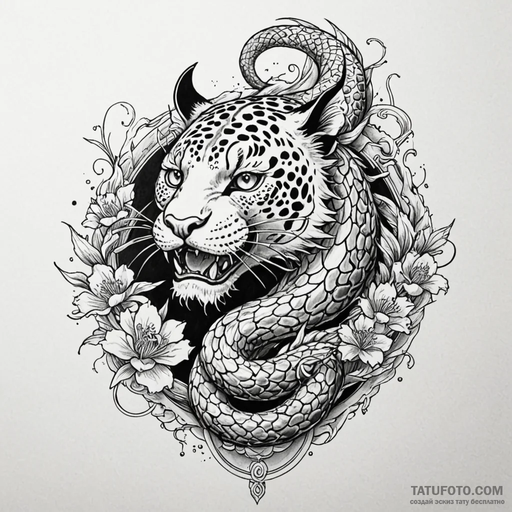 Leopard with molten eyes, tattoo drawing outl... - эскиз тату (№1750562380_0, 22.06.2025 03:19) — Tatufoto.com
