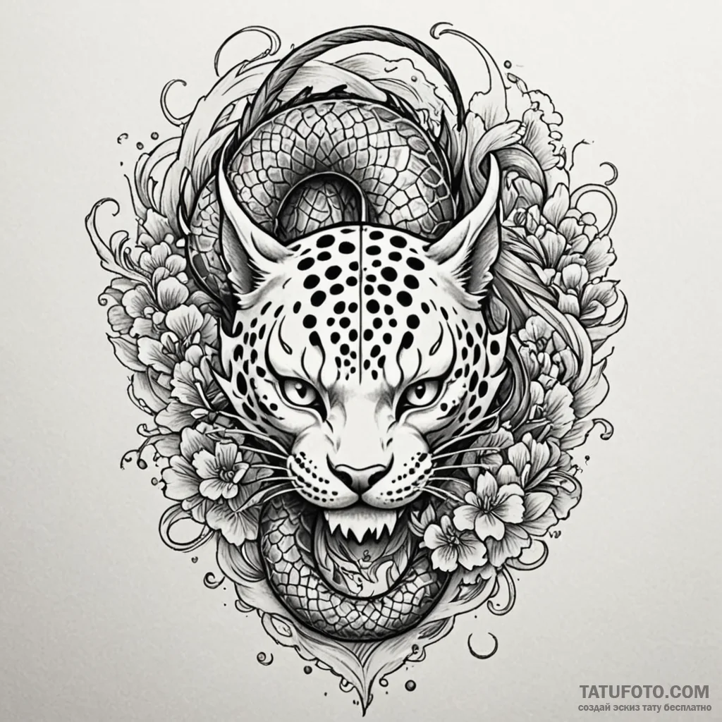 Leopard with molten eyes, tattoo drawing outl... - эскиз тату (№1750562380_1, 22.06.2025 03:19) — Tatufoto.com